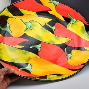 2001 Clay Art Caliente Design Handpainted Deep Dish Platter